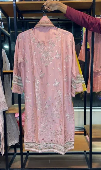 Pakistani Original Hayat’s Embroidered Stitched Cotton 3Pcs _ Pink 